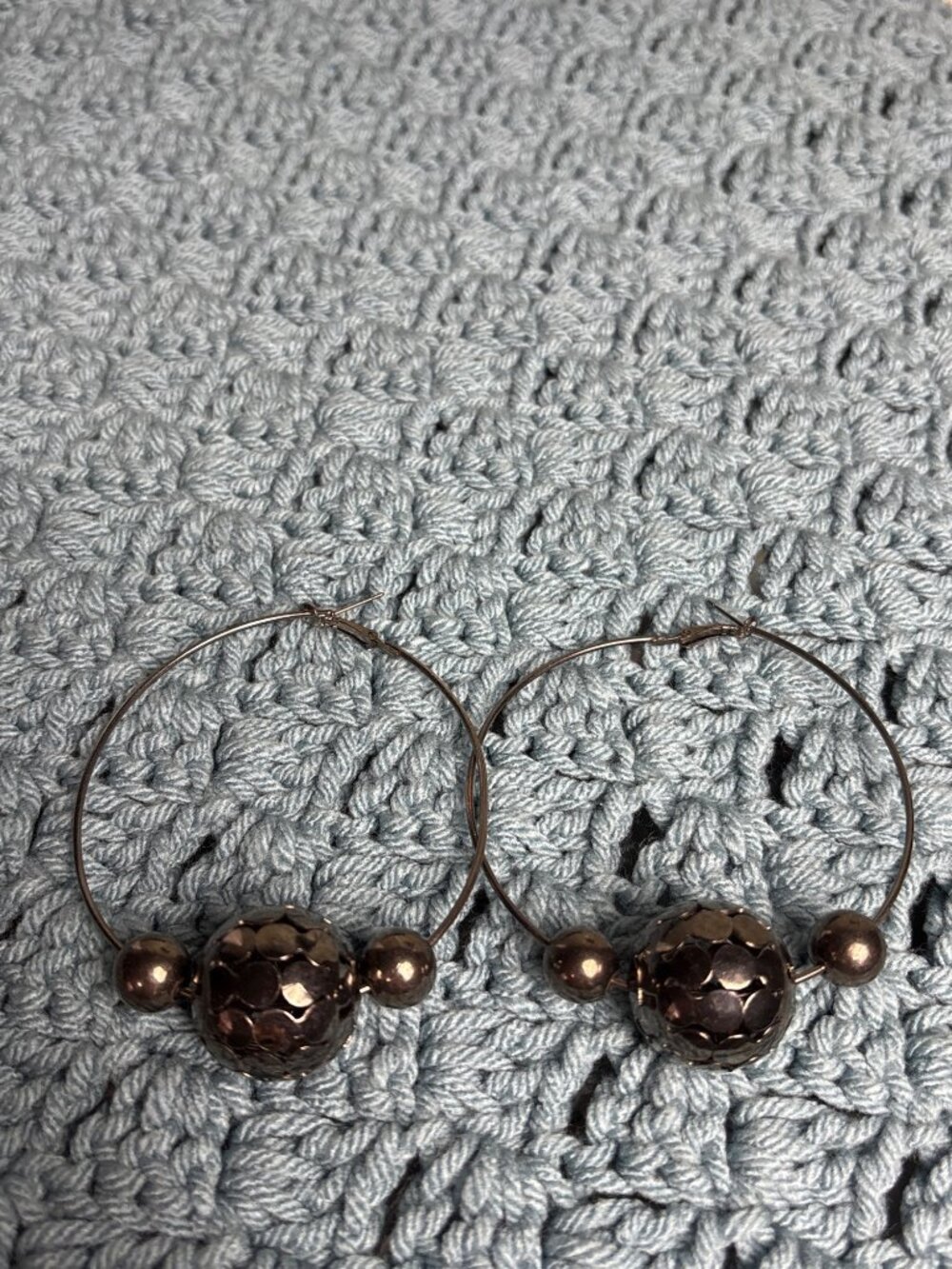 Gunmetal Beaded Hoop Earrings Statement 3 inches
